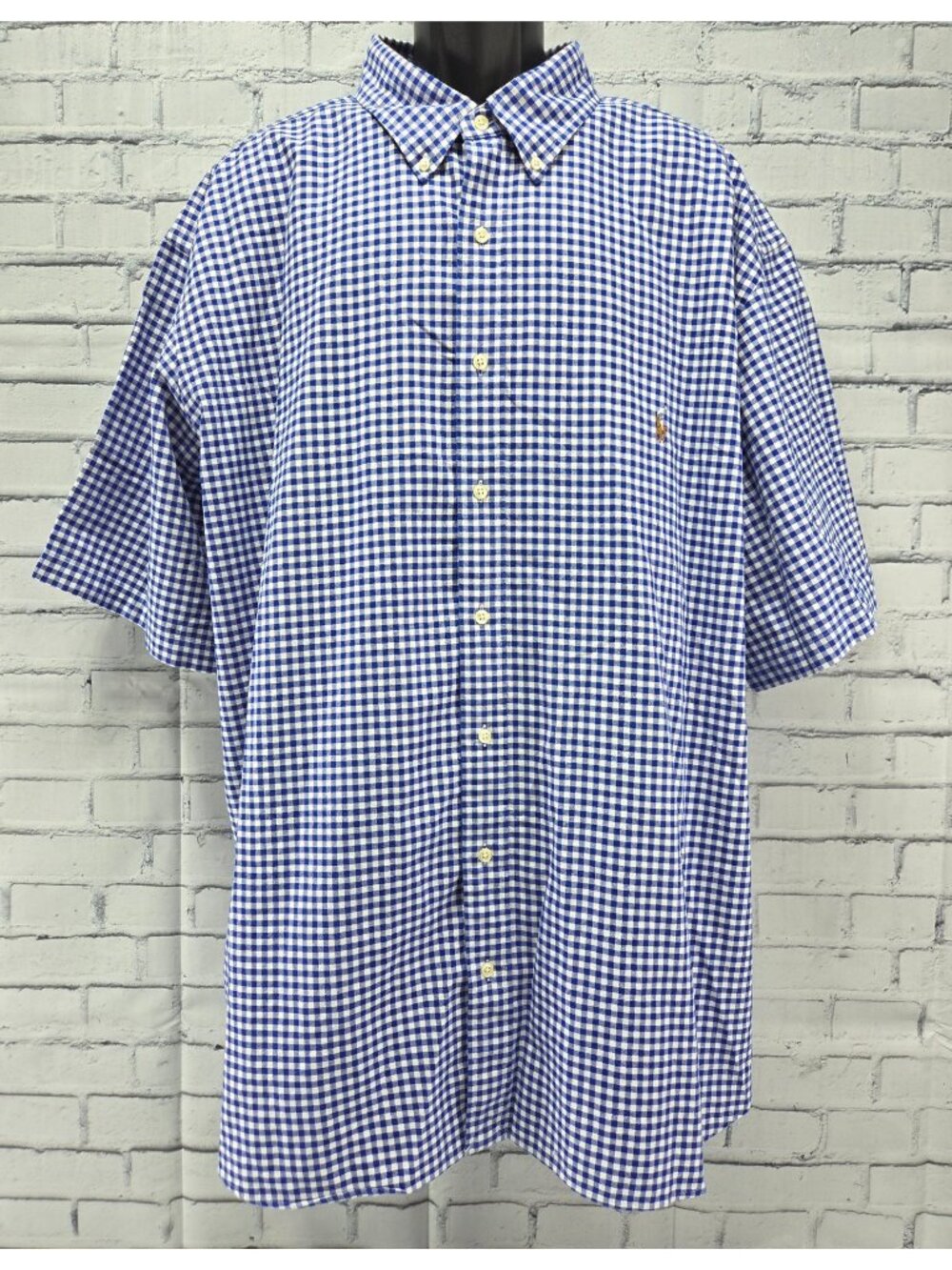 Ralph Lauren Mens Blue Check Button-Down Shirt 3XB Short Sleeve
